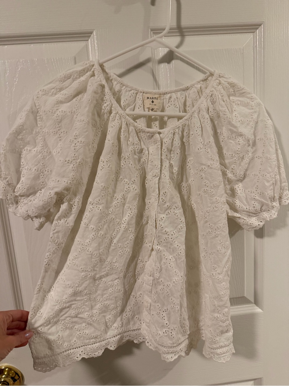White Eyelet Peasant Top